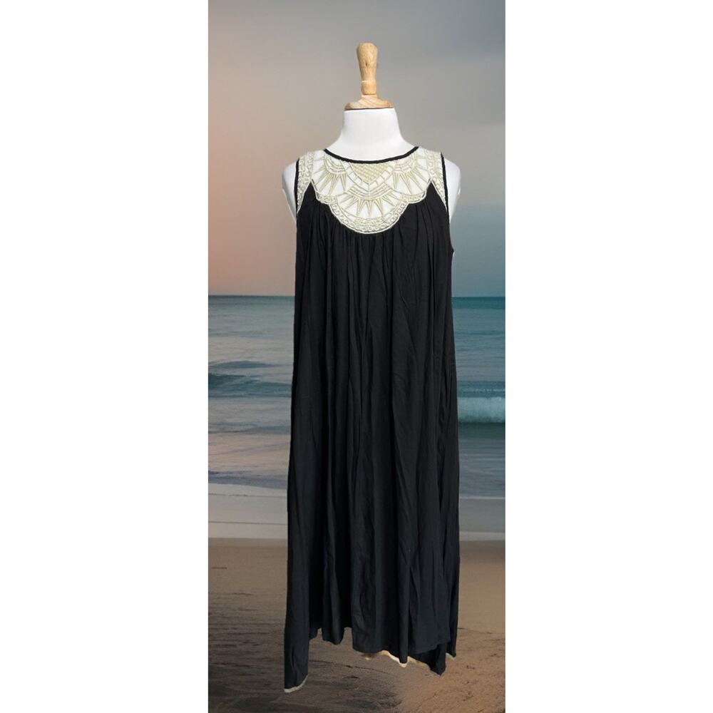 David Meister Washed Luxe Midi Dress Black/Nude Coastal Casual Resort Wear XL